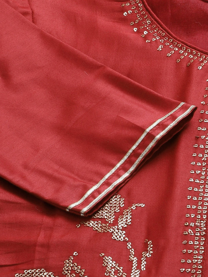 Cotton Kurta Pallazzo Set with Sequin, Gota Patti Embroidery & Digital Dupatta