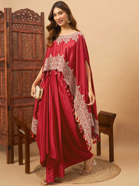 Chhabra 555 Crepe Silk Crop-Top Skirt Indo-western Set With Zari Embroidered Kaftan & Tassels 