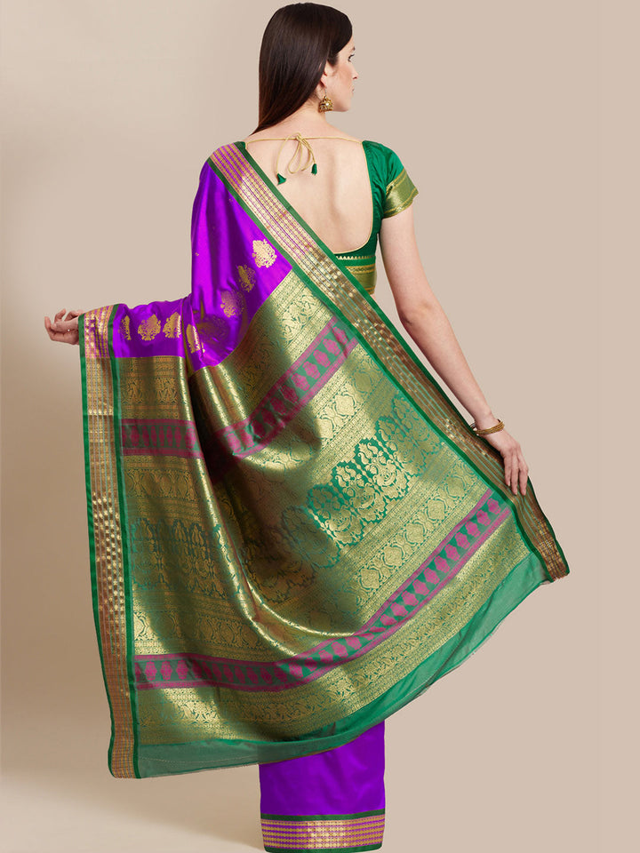 Purple & Green Banarasi Art Silk  Saree