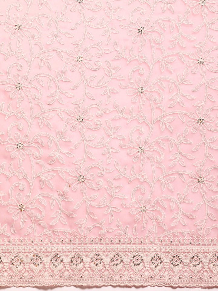 Summer Pink Thread Chicken Embroidered Georgette Party Wear Saree