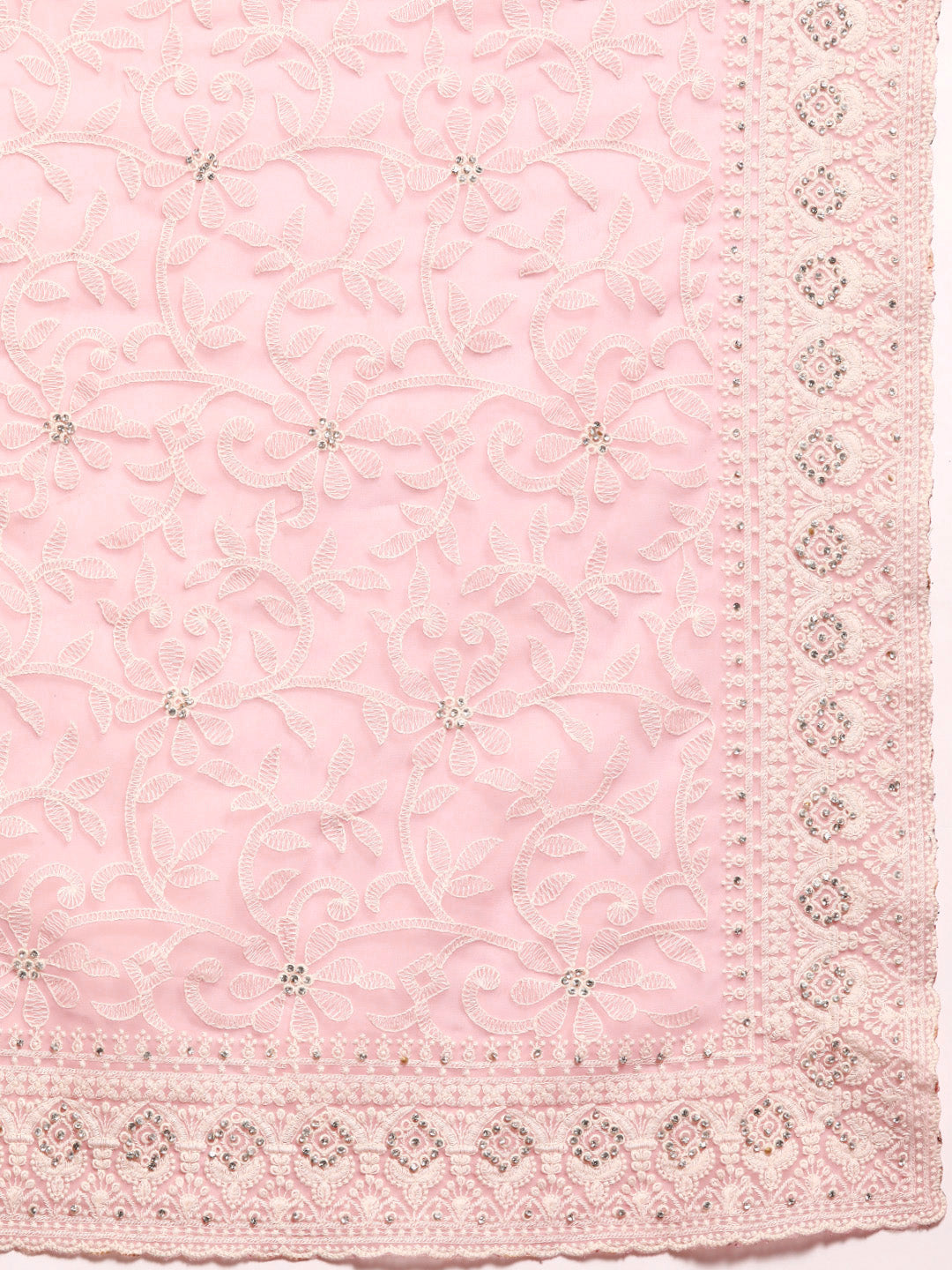 Summer Pink Thread Chicken Embroidered Georgette Party Wear Saree