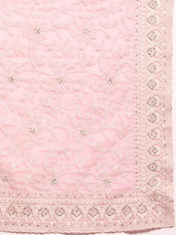 Summer Pink Thread Chicken Embroidered Georgette Party Wear Saree