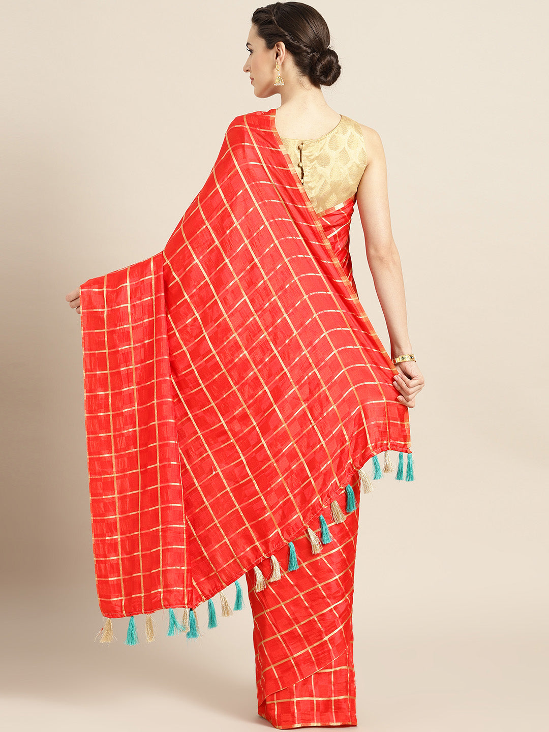 Checked Gharchola Style Saree with Peacock Motif Blouse