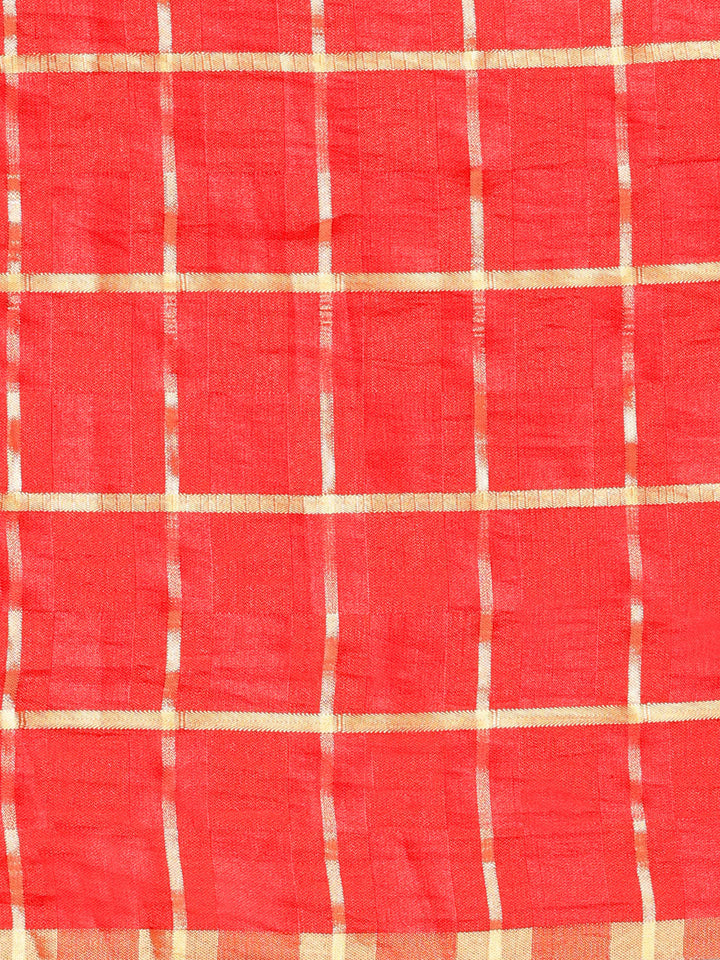 Checked Gharchola Style Saree with Peacock Motif Blouse