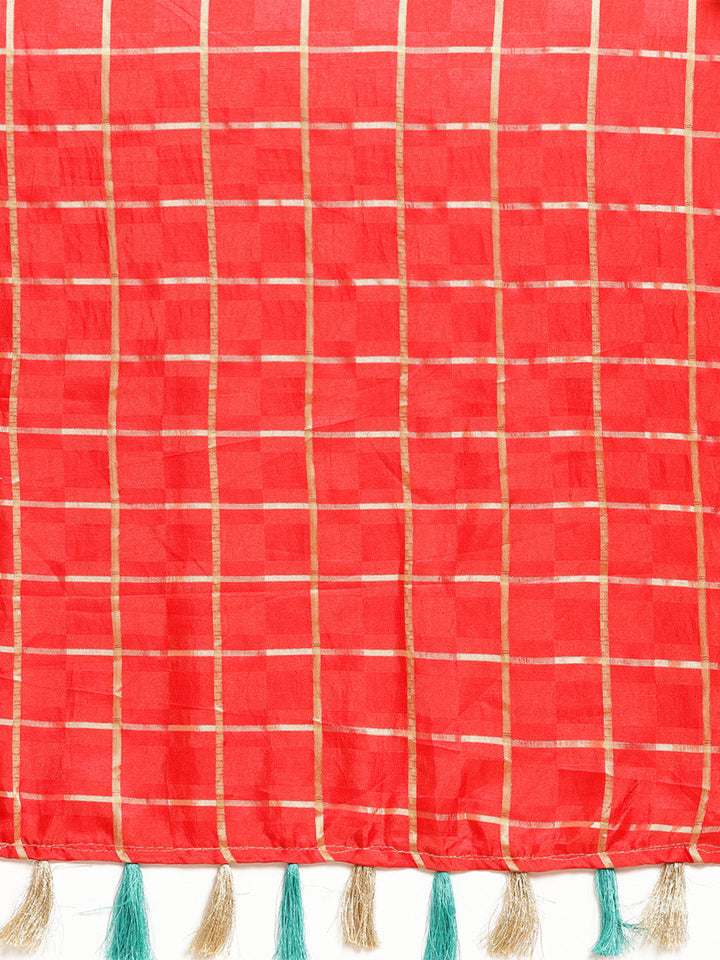 Checked Gharchola Style Saree with Peacock Motif Blouse