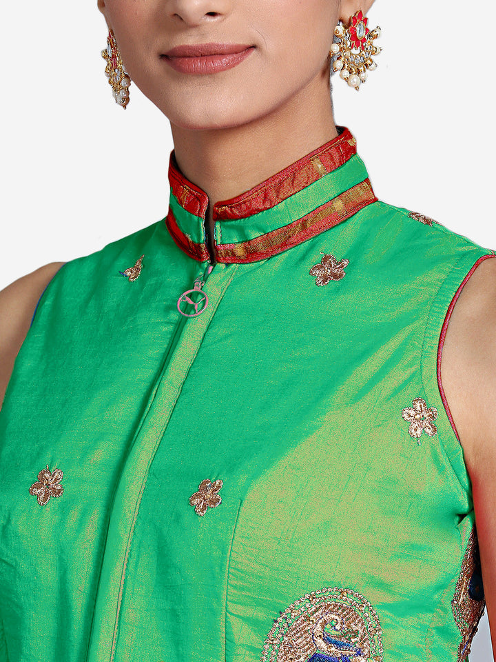 Checked Gharchola Style Saree with Peacock Motif Blouse