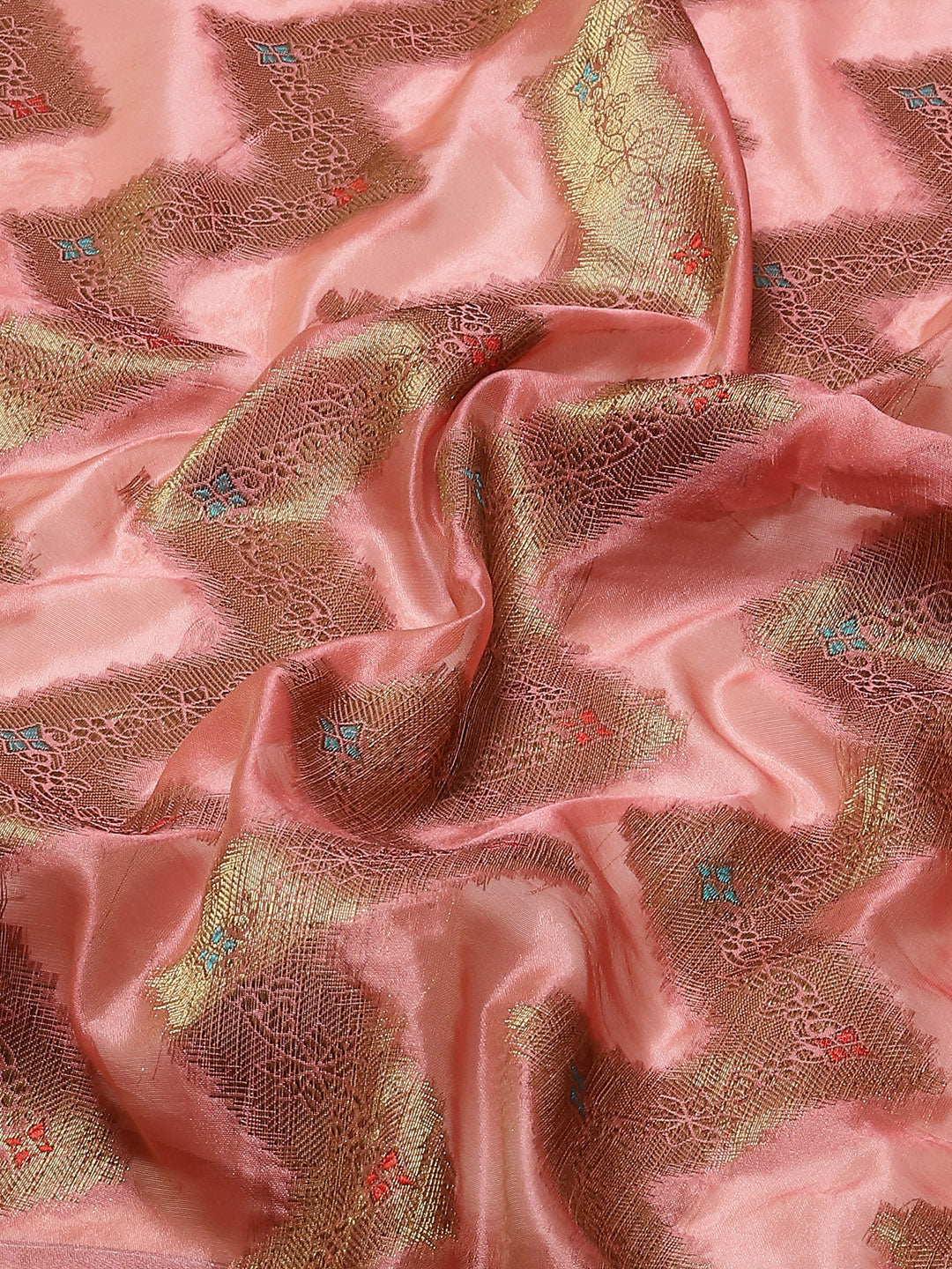 Gajari Pink Banarasi Chevron Pattern Oxidised Zari Chanderi Saree