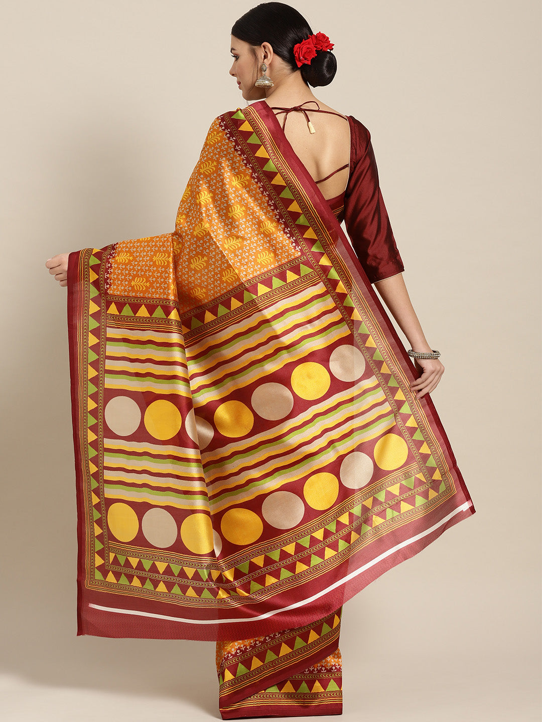 Silk Printed Saree with Patola Floral pattern and temple inspired border