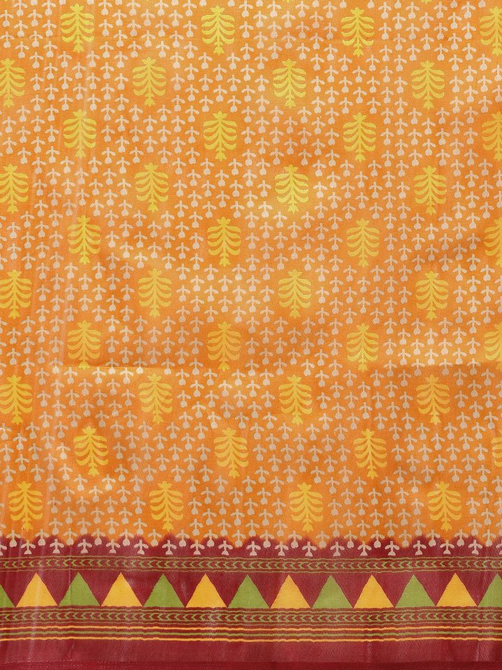 Silk Printed Saree with Patola Floral pattern and temple inspired border