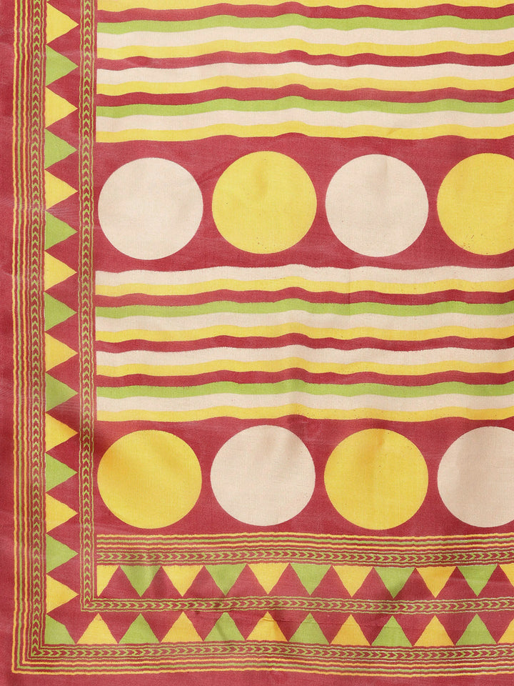 Silk Printed Saree with Patola Floral pattern and temple inspired border