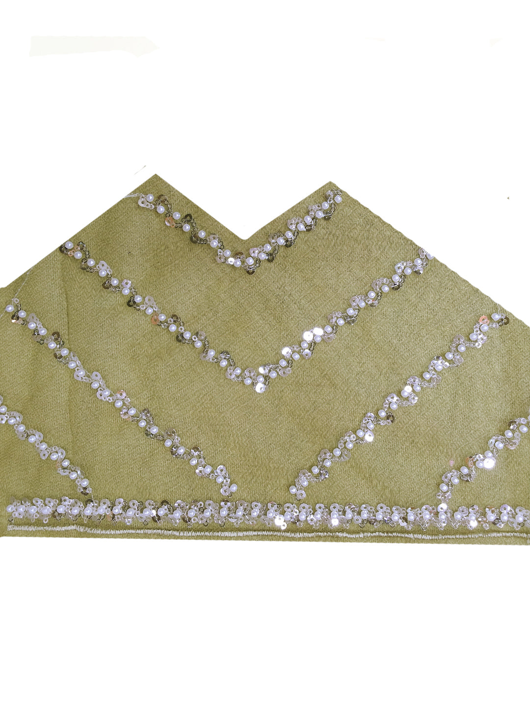 Green Sequin & Pearl Embroidered Silk Saree with Scalloped Border and Blouse Piece