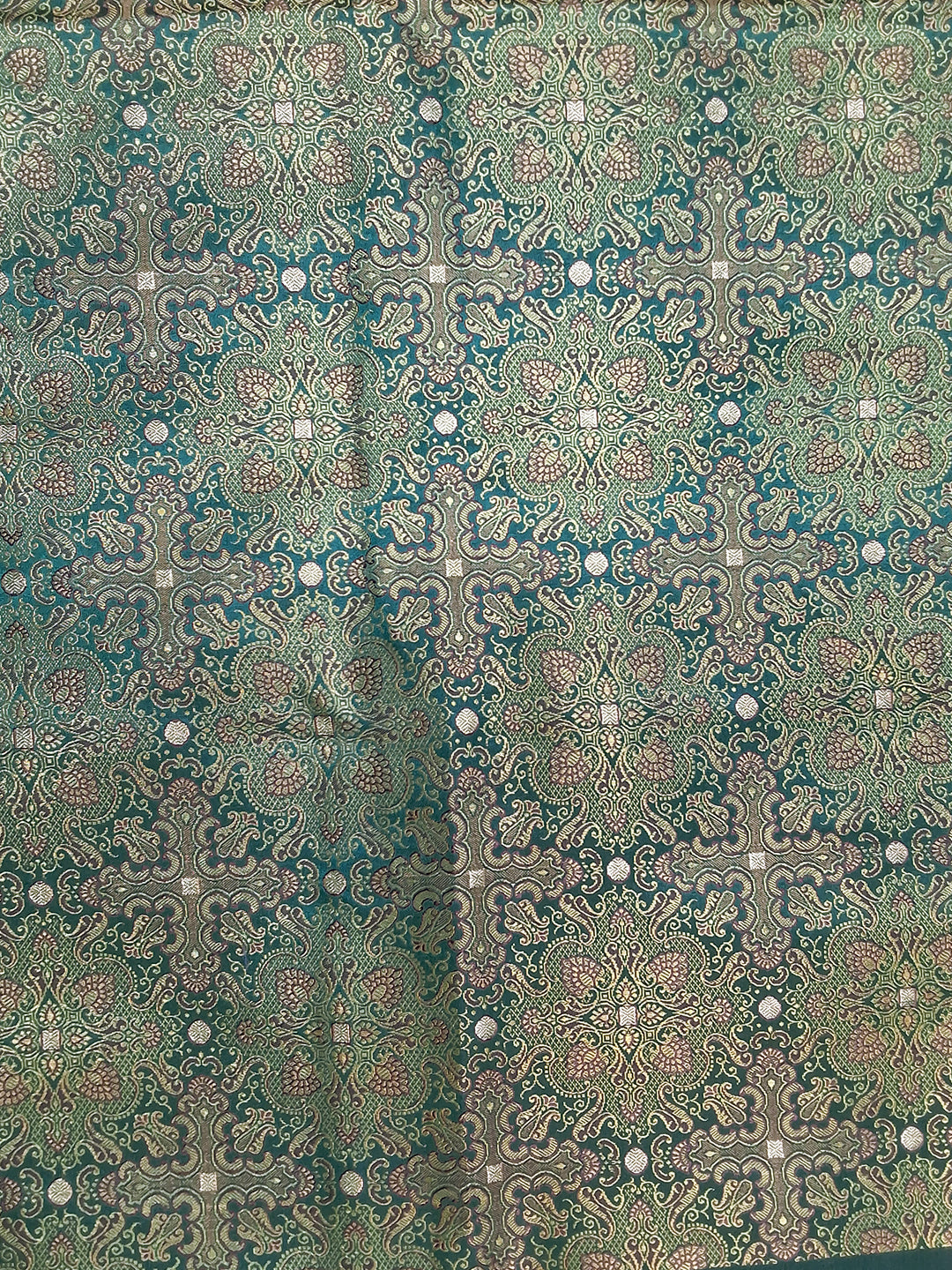Bottle Green Banarasi Silk Woven Diamond Jaal Saree with Heavy Border