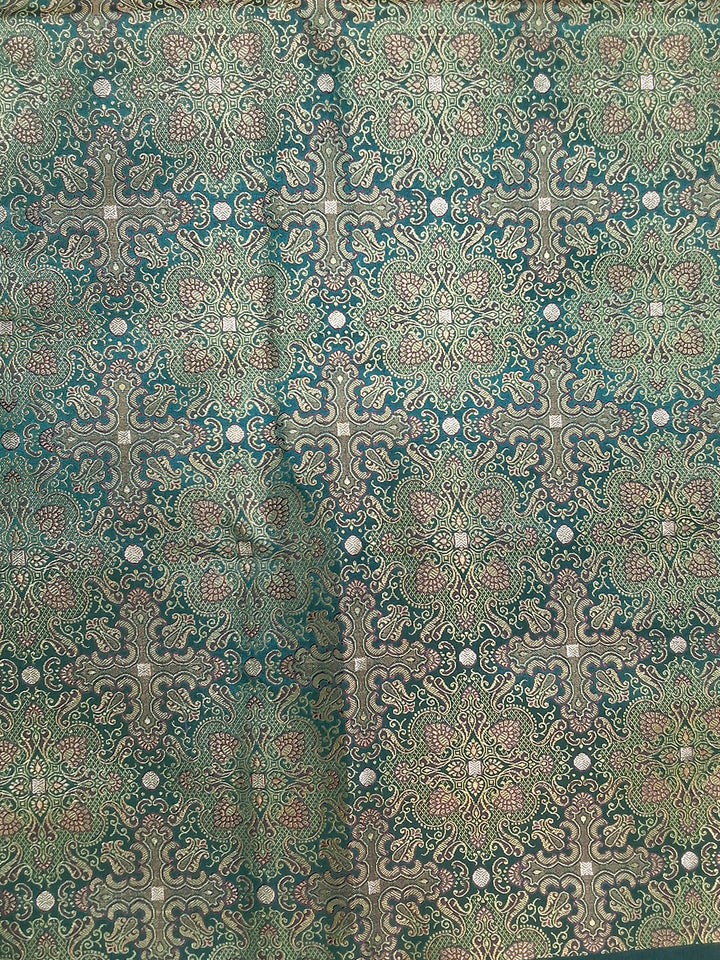 Bottle Green Banarasi Silk Woven Diamond Jaal Saree with Heavy Border