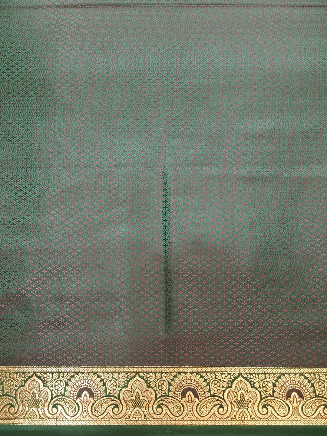 Bottle Green Banarasi Silk Woven Diamond Jaal Saree with Heavy Border