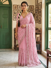 Georgette Sequin Embroidered Wave Saree with Blouse Piece
