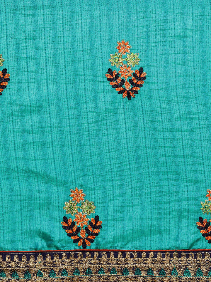 Textured Silk Saree with Resham Zari Embroidery and Rich Border Pallu