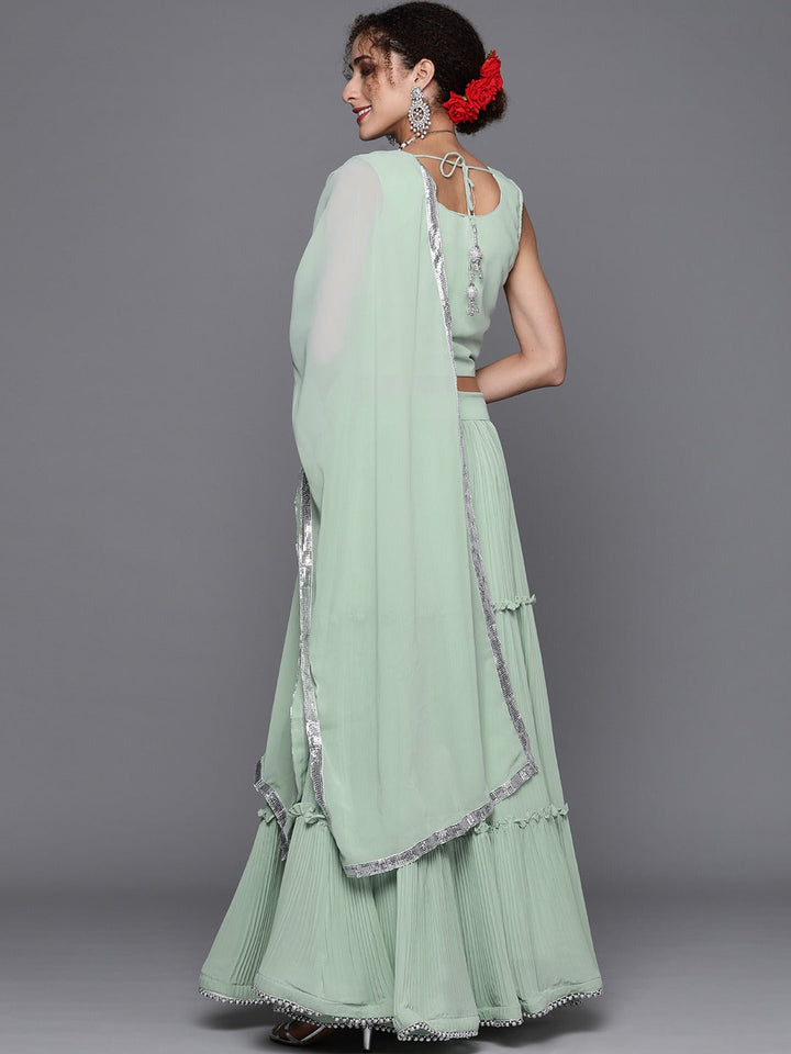 Made to Measure Pastel Mirror Work Embroidered Georgette Lehanga Choli Set With laces