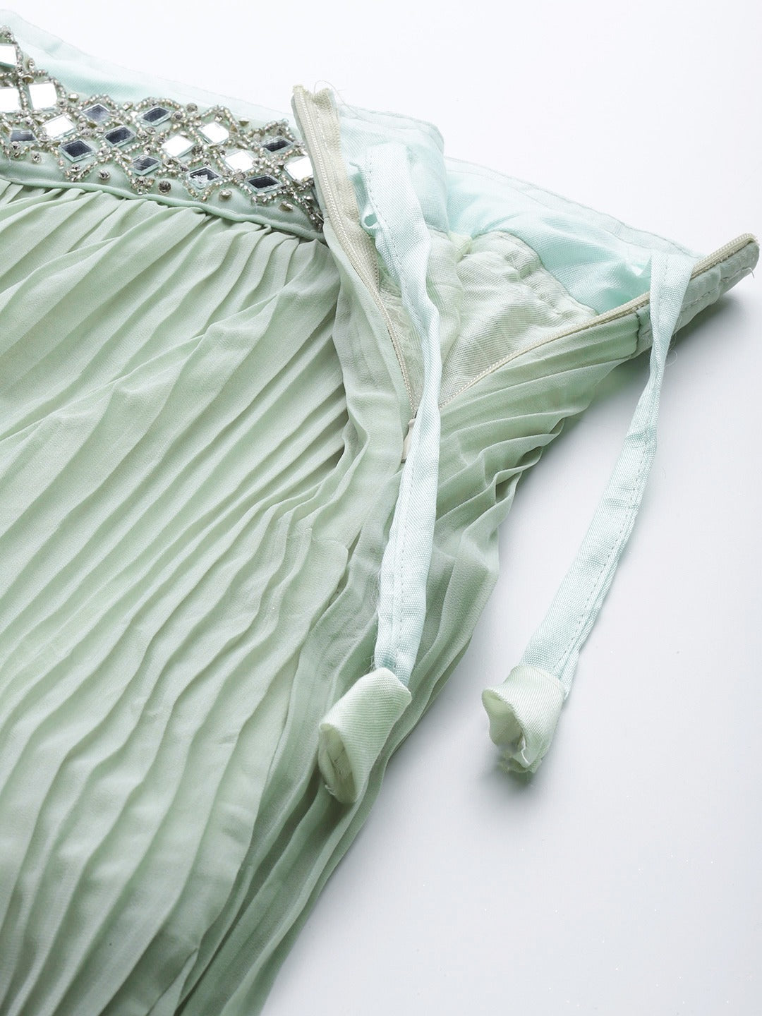 Made to Measure Pastel Mirror Work Embroidered Georgette Lehanga Choli Set With laces