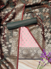 Chhabra 555 Banarasi Handloom Dress Material with Contrast Color Weaving & Floral Tasseled Dupatta