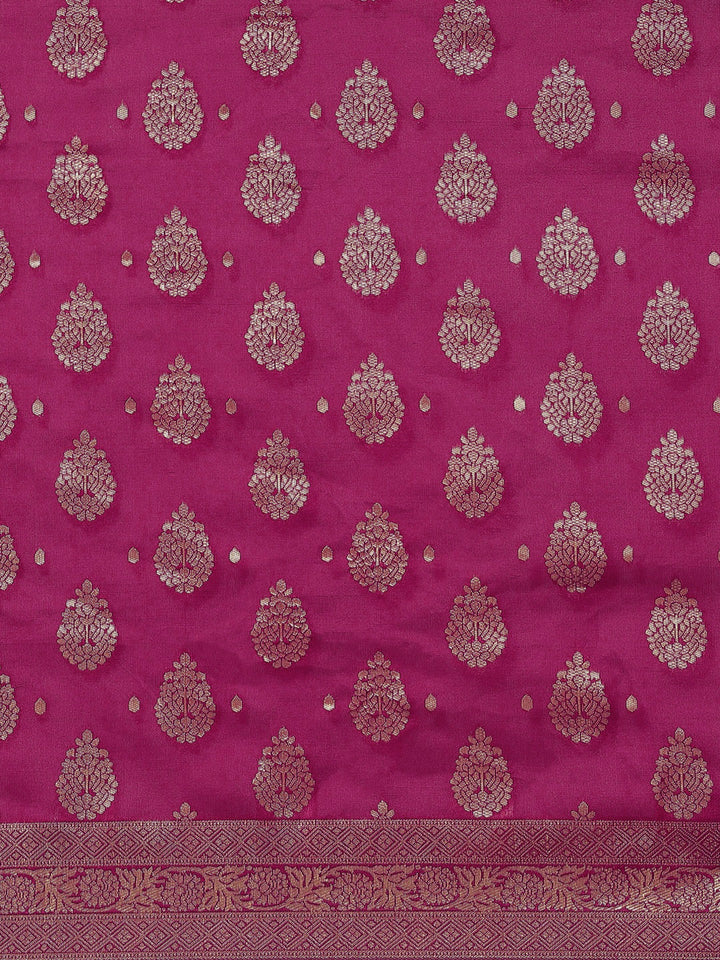 Burgundy Banarasi Silk Woven Saree With Contrast Pallu