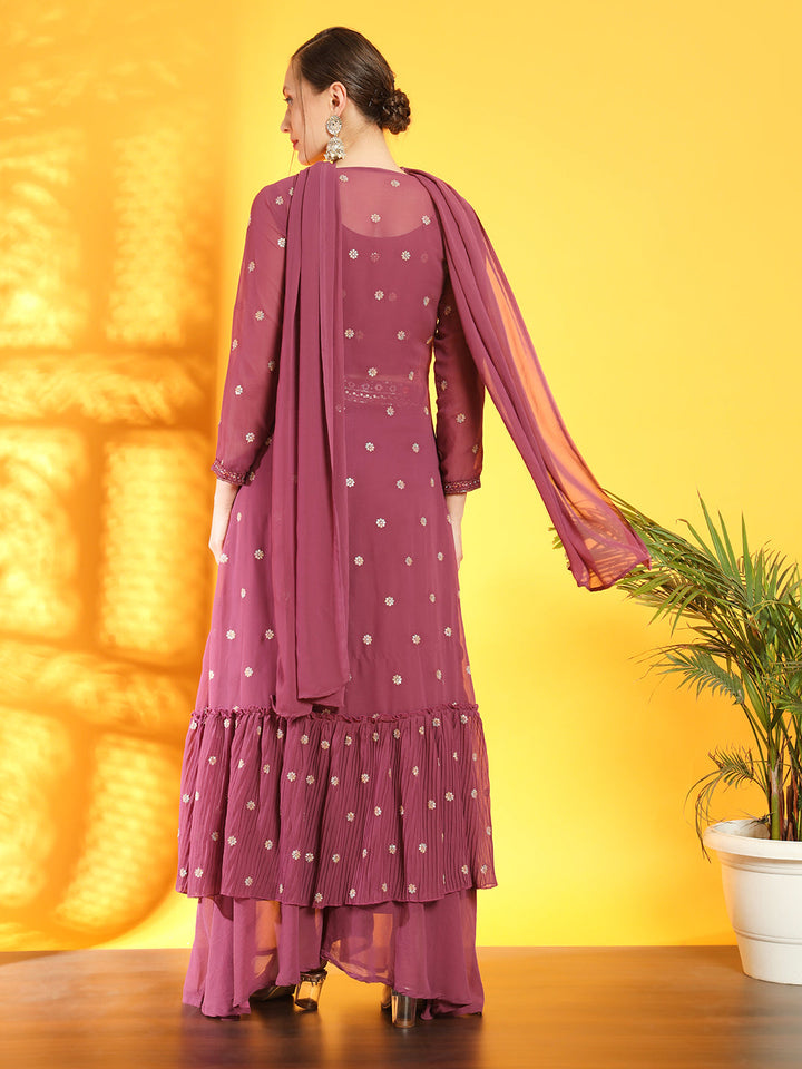 Dusty Pink Georgette Indo Western Set & Pleated Long Jacket