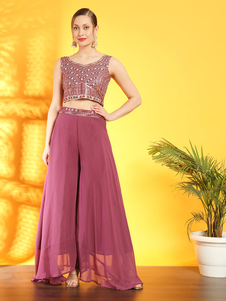 Dusty Pink Georgette Indo Western Set & Pleated Long Jacket