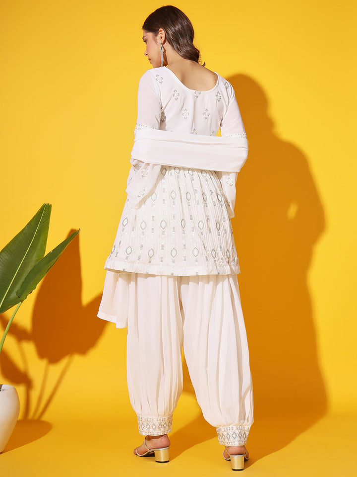 Peplum Resham Embroidered Kurta Set with Embellished Afghan Salwar