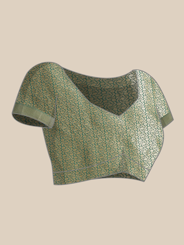 Green Traditional Banarasi saree with Gold & Silver Zari Mughal motifs