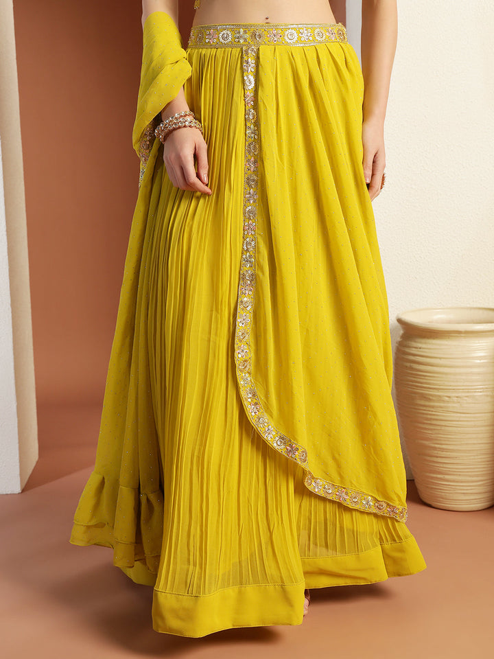 Chhabra 555 Sequinned Pre-Draped Lehenga Set with Embroidered Tasseled Choli and Attached Dupatta