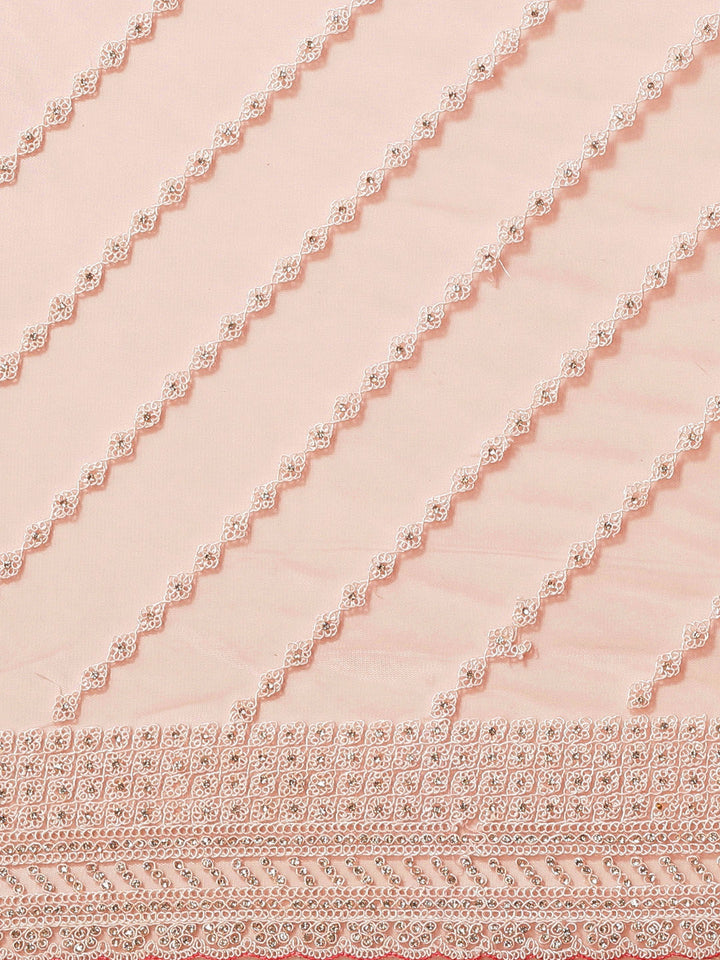Net Scalloped Cocktail Saree with Resham White Embroidery and Crystal embellishments