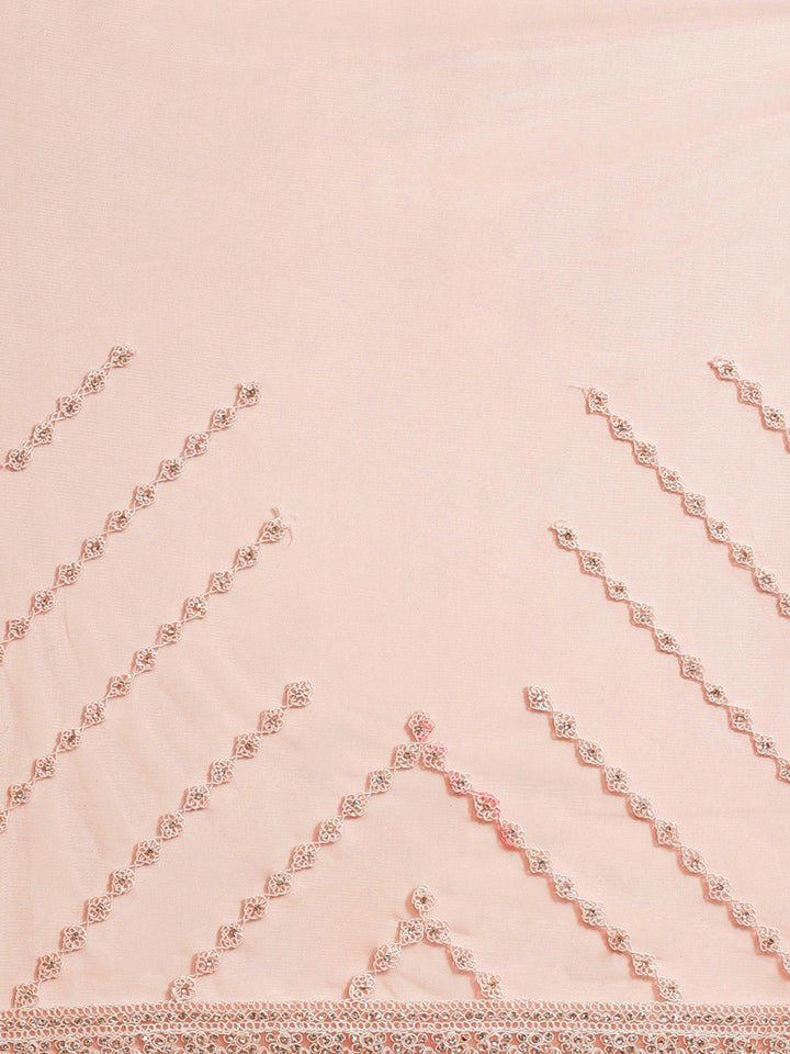 Net Scalloped Cocktail Saree with Resham White Embroidery and Crystal embellishments