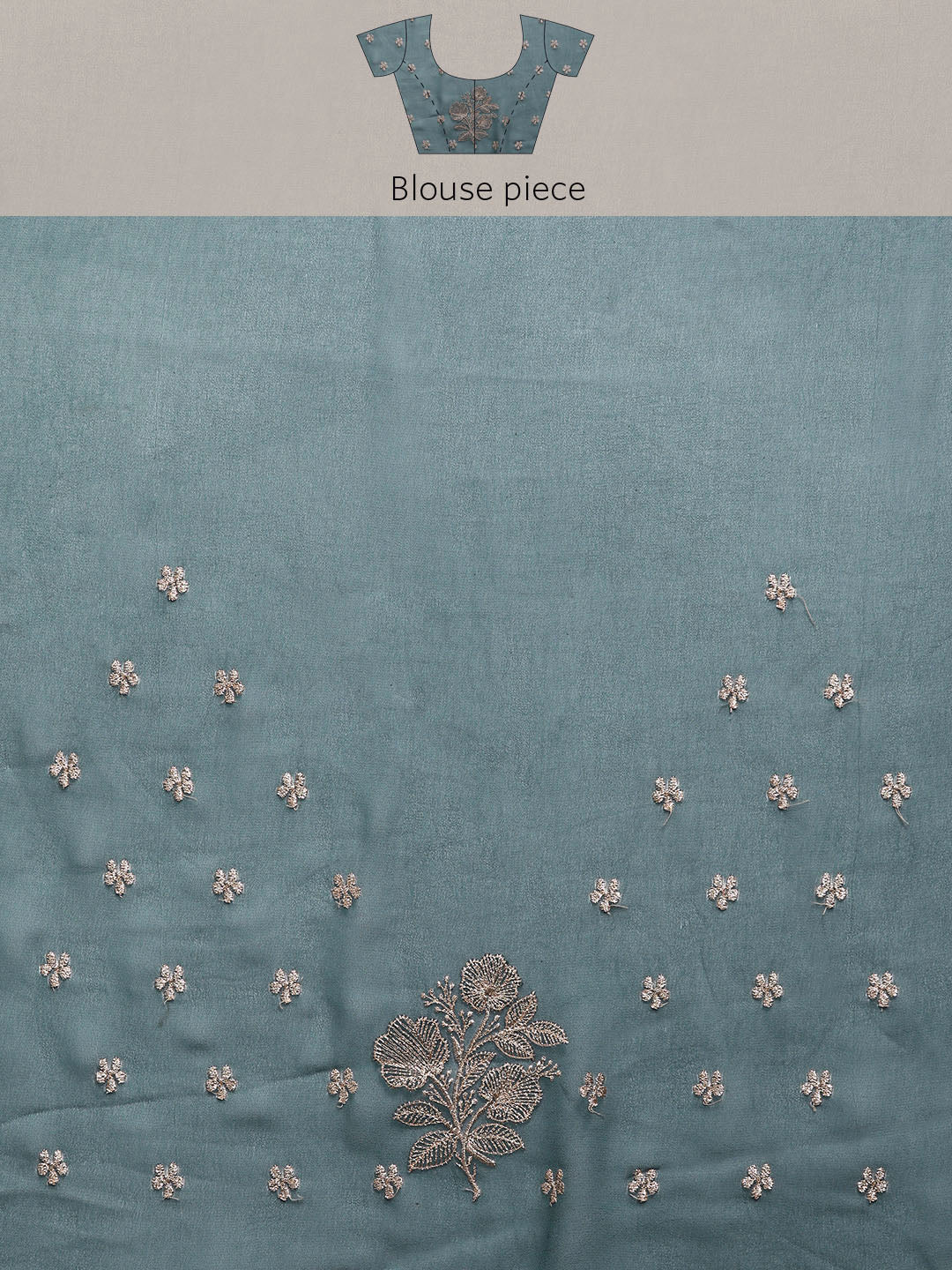 Teal Gold Thread Aari & Swarovski Embellished Floral Georgette Saree