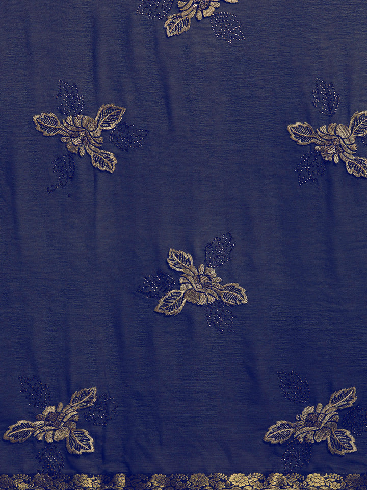 Chiffon Resham Embroidered Saree with Zari Woven Satin border and crystals