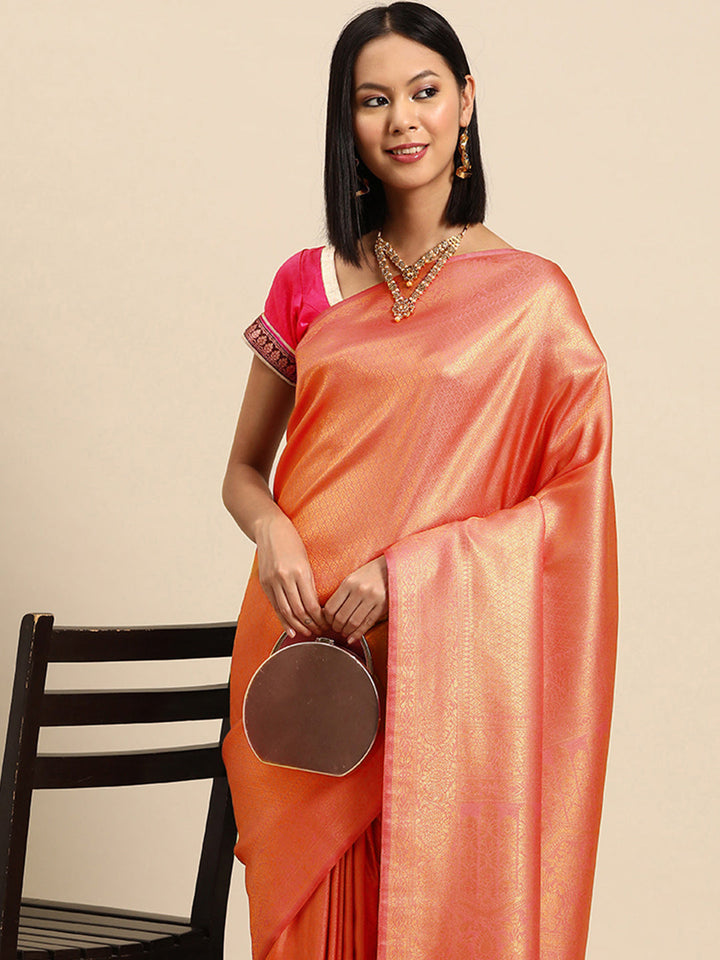 Zari Woven Ethnic Kanjeevaram Handloom Saree with Gold
