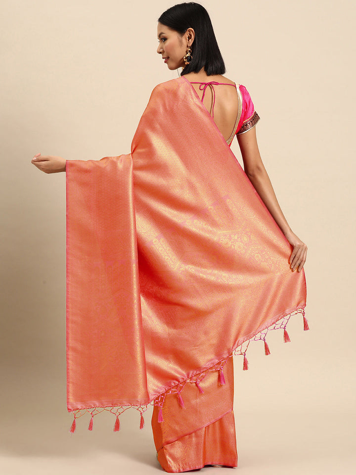 Zari Woven Ethnic Kanjeevaram Handloom Saree with Gold