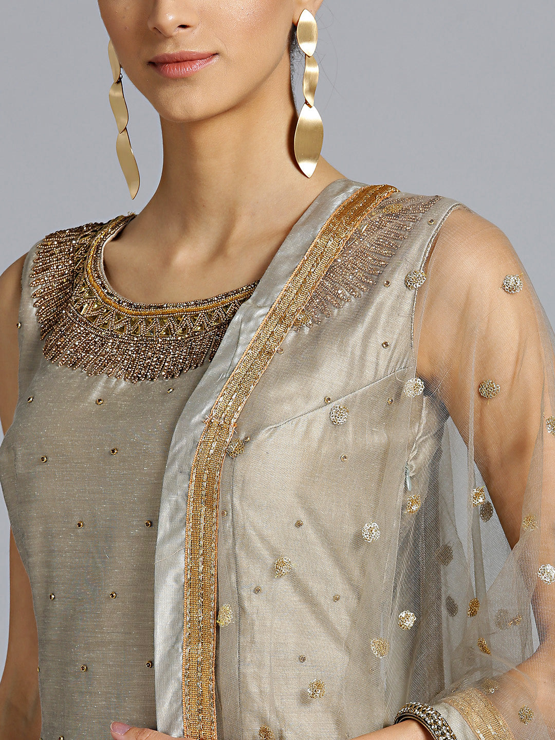 Jewelled Neckline Kurta with Embroidered Pallazo