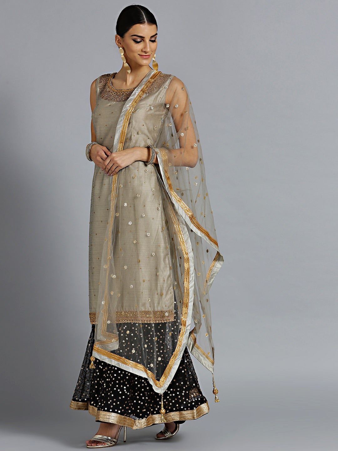 Jewelled Neckline Kurta with Embroidered Pallazo