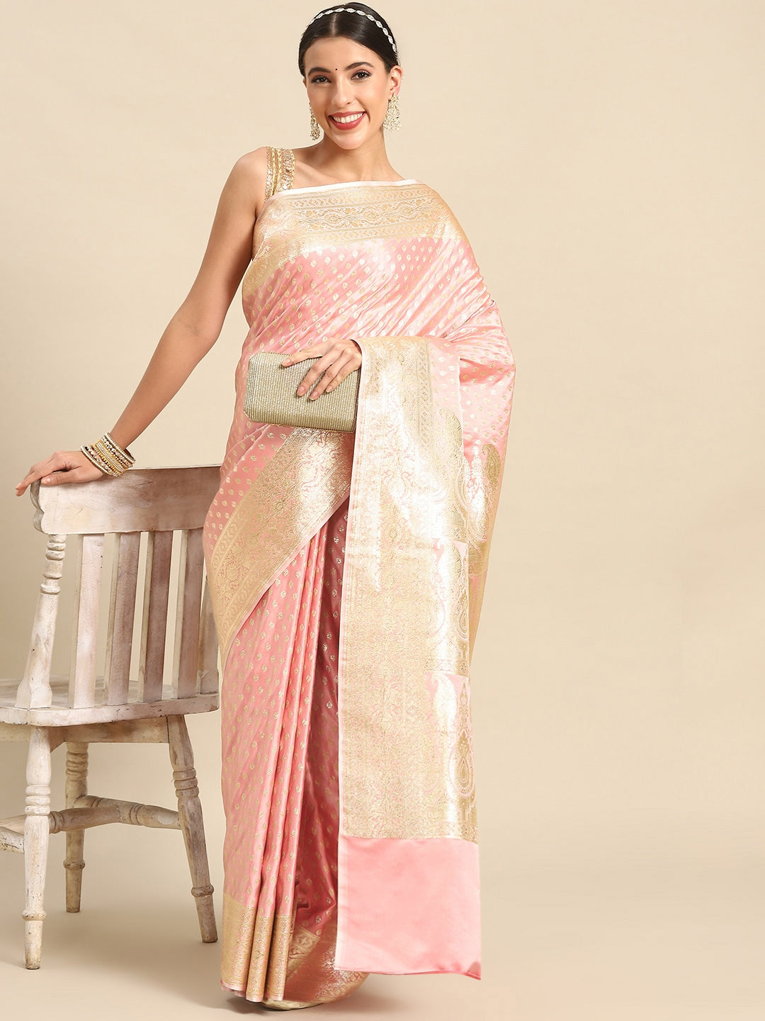 Pastel Pink Kanjeevaram Heavy Silk Traditional Saree