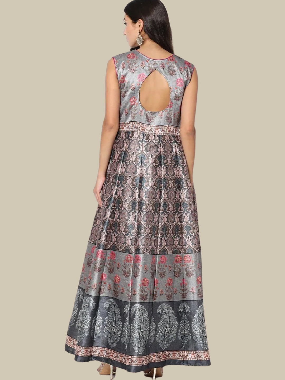 Ikat inspired Digital Print Gown With Net Dupatta