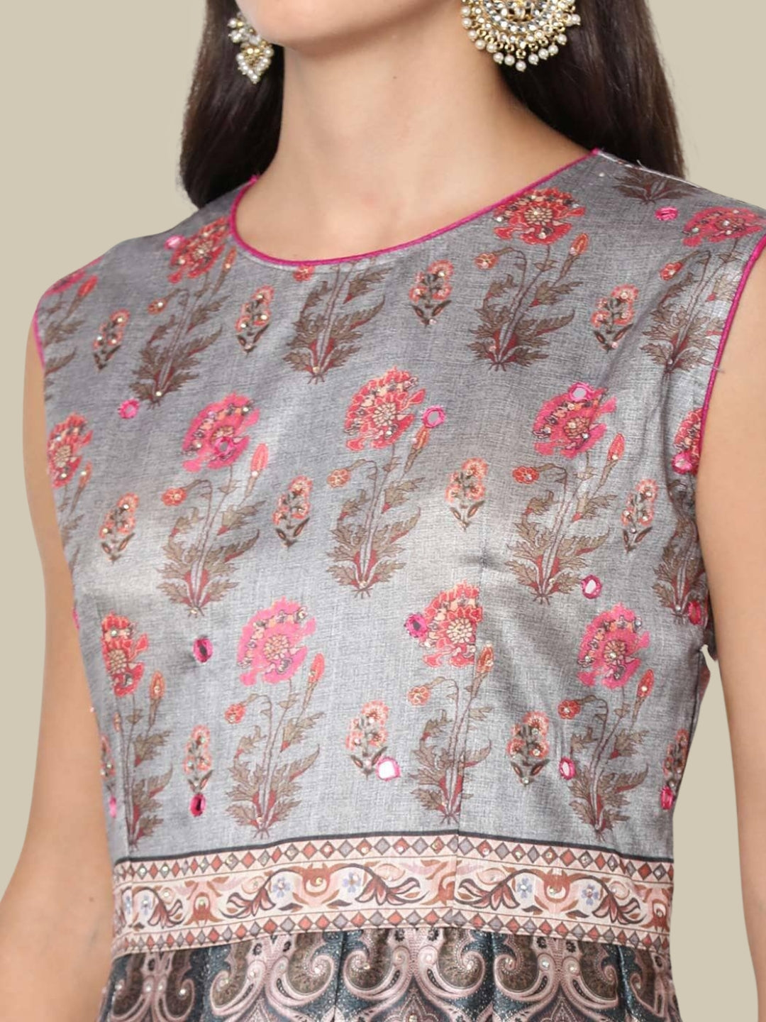 Ikat inspired Digital Print Gown With Net Dupatta