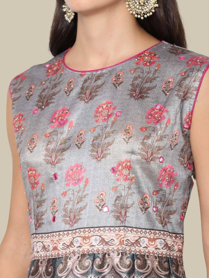 Ikat inspired Digital Print Gown With Net Dupatta