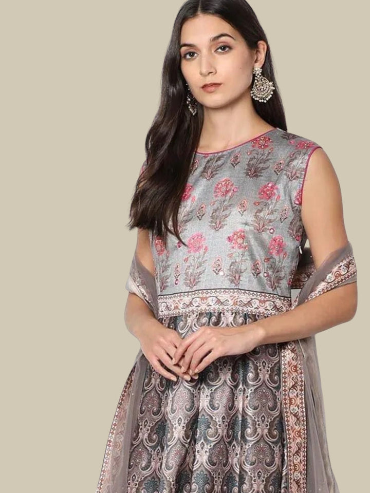 Ikat inspired Digital Print Gown With Net Dupatta