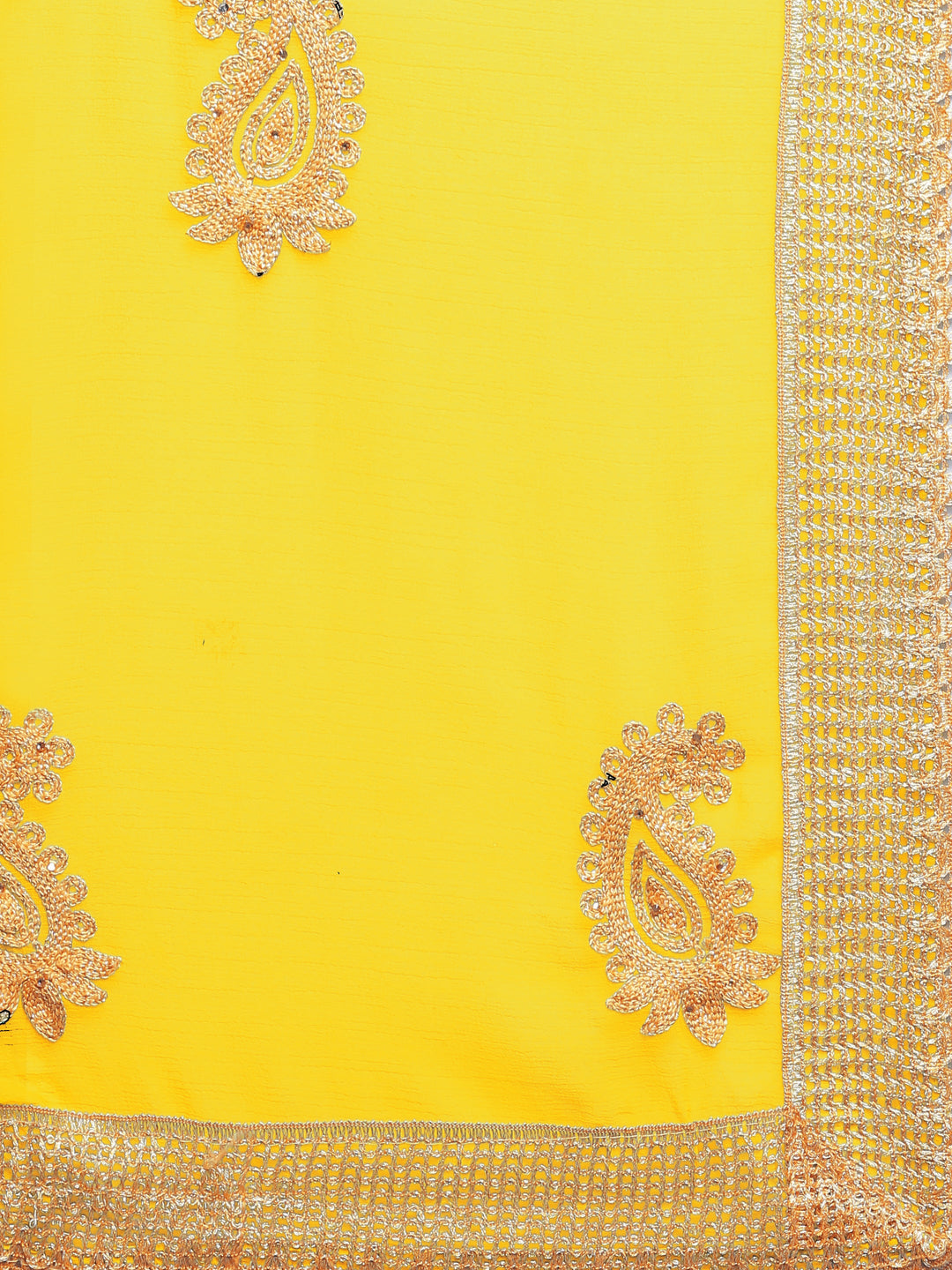 Bright Yellow Georgette Saree With Resham Embroidery
