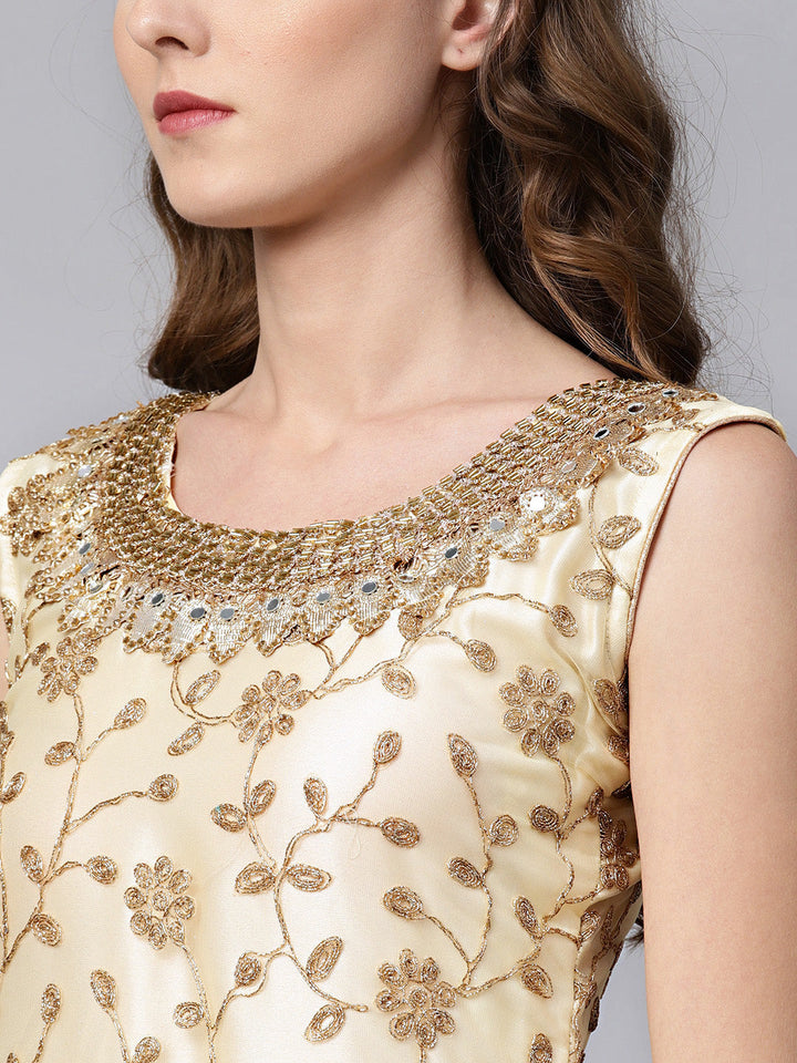 Zari Embroidered Kurta Sharara Set with Mirror Embellishments