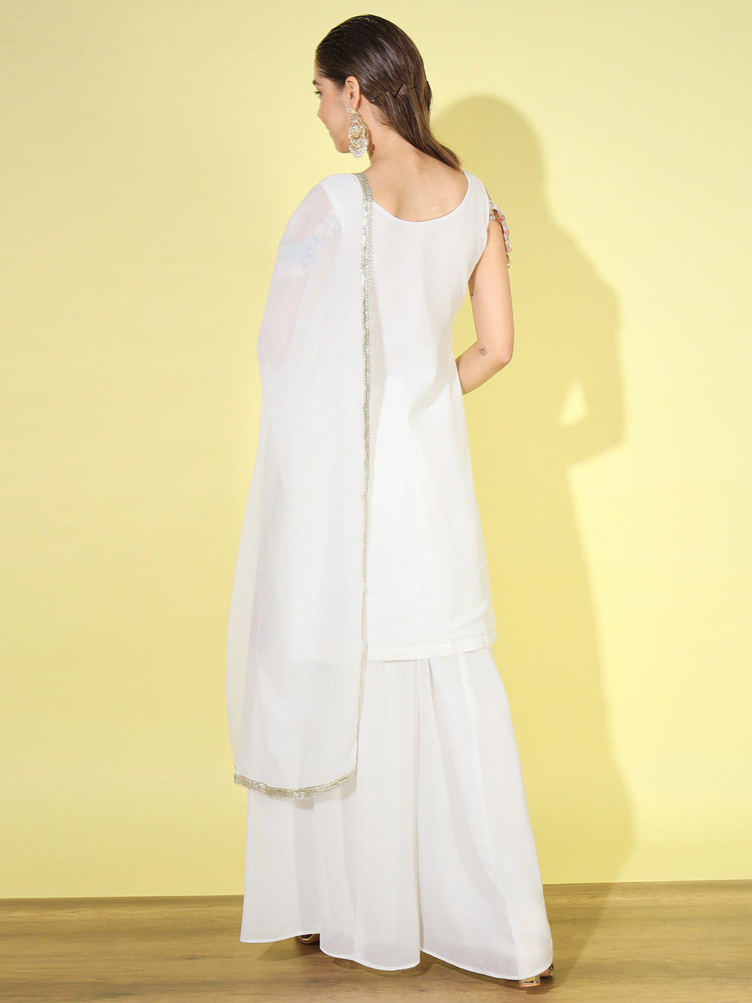Multicolor Resham Sequin Embroidered Kurta Palazzo Set with Tassled