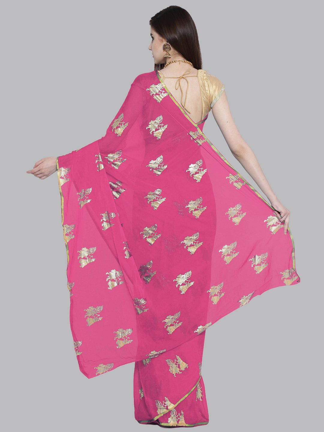 Pink Georgette Foil Print Embellished Party Wear Saree