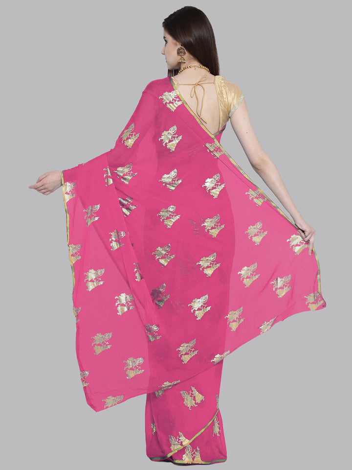 Pink Georgette Foil Print Embellished Party Wear Saree