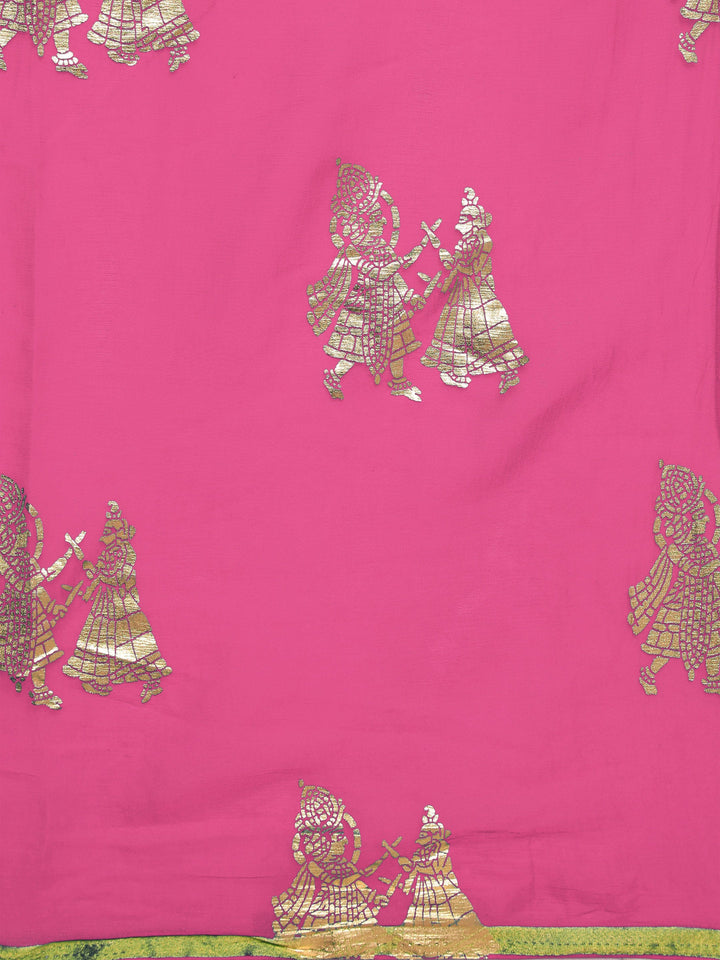 Pink Georgette Foil Print Embellished Party Wear Saree
