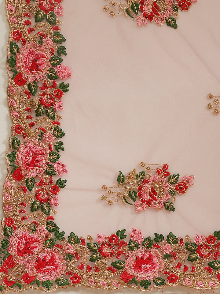 Net Floral Zari & Resham Embroidered Saree With Cutwork Border
