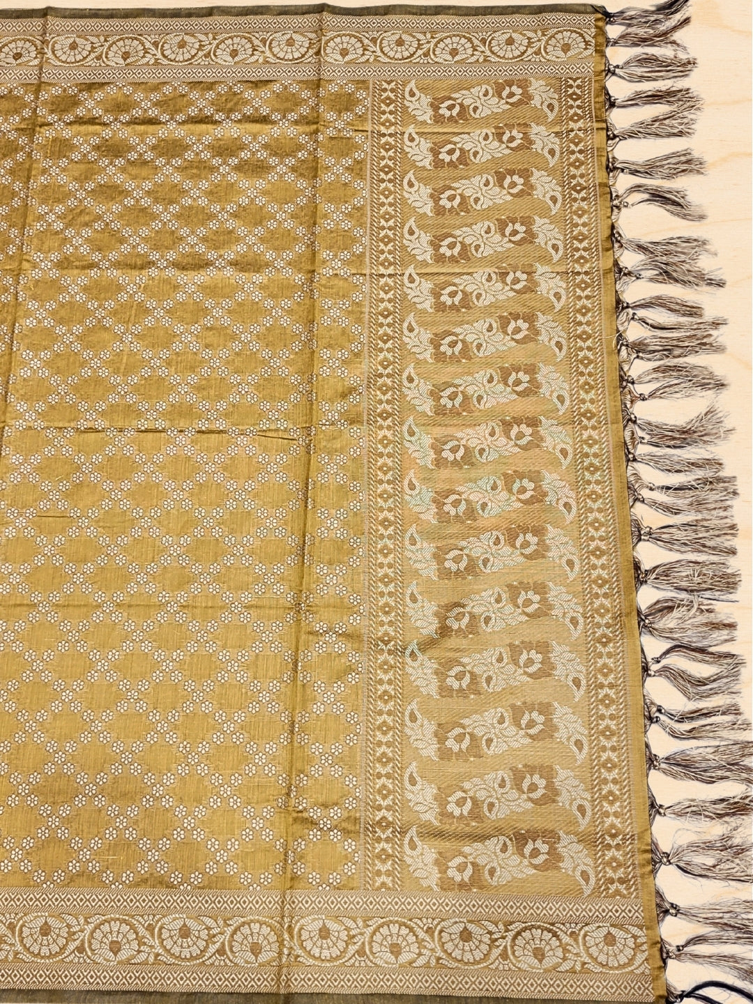 Banarasi Silk Dress Material with Scalloped Floral Motifs & Jaal pattern Jhallar Dupatta